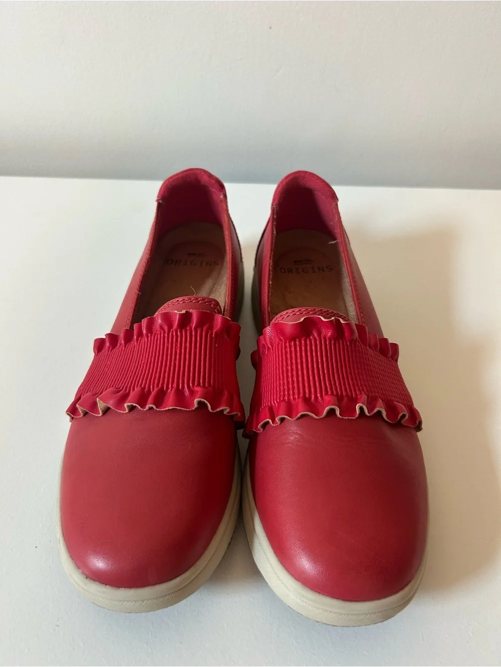 Earth Origins Red Ruffle Slip-On Flats